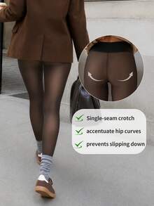Novas Leggings Slim Fit Femininas 220g Quentes & Modeladoras, Leggings Slim Fit Sexy com Cintura Cruzada Semitransparente, Cós Elástico, Quentes & Confortáveis para o Inverno - Preto - Visão 3