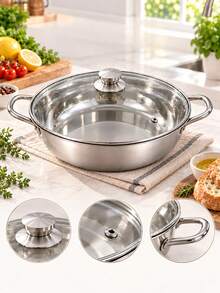 2PCS-Stainless Steel Double Handle Pot + Transparent Glass Lid, Multi-Purpose Stewing And Boiling Pot, Suitable For Home And Restaurant, Compatible With Gas, Induction And Electric Ceramic Stoves - View 6