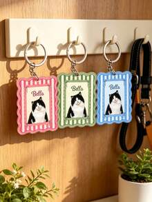 1pc Personalized Pet Photo Keychain, Custom Dog Or Cat Name Keyring, Pet Picture Charm, Cute Pet Lover Gift, Custom Keepsake For Dog & Cat Lovers - Multicolor - View 3
