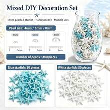 750pcs/30pcs Mixed Color Acrylic Starfish And Half Round Pearl Set, For Handmade DIY Crafts, DIY Ocean Style Handmade, Mirror Decoration, Photo Frame Decoration, Vase Decoration, Scrapbooking, Wedding And Beach Party Decoration, Wedding Table Centerpiece, Bottle Filler, Floating Pearls, Ocean And Beach Theme - Multicolor - View 12
