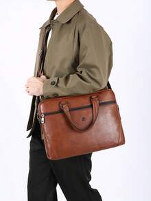 1pc Men's PU Business Briefcase 14.5 Inch Laptop Bag Large Capacity Handheld Crossbody Bag Multiple Colors Available For Commute Travel Office - Style 1 - View 8