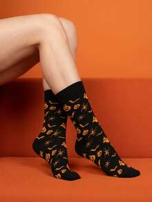 1 Pair Women's Mid-Calf Socks Unisex Couple Socks Long Tube All Season Regular Thickness Cute Jacquard Casual Light Sports Socks Fashion Versatile Colorful Food Animal Vegetable Pattern - Multicolor - View 2