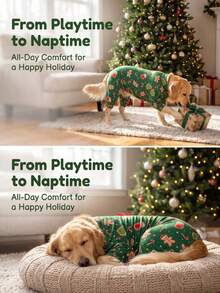 1PC Christmas Dog Pajamas - Soft Warm And High Stretch Full Coverage Pet Rompers, Anti Licking & Bug Protective Jumpsuit For Small Medium Large Dogs, Christmas All Over Printing Dog Clothes - Christmas Cartoon Pattern - Multicolor - View 5