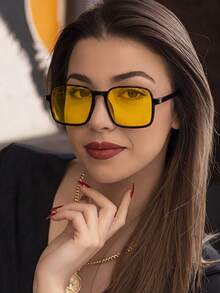 1 Pair Women's Square Frame Glasses, Minimalist Solid Color, Casual, Suitable For Beach, Vacation, Travel, Photography - Multicolor - View 3