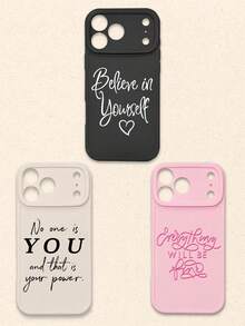 Pink Black Slogan Elements Fashion 3pcs Multi-Color Letter Print Phone Case With Camera Lens Protection Compatible With IPhone & Galaxy Smartphones International Version Not The Domestic Version Spring Birthday Gift - Multicolor - View 37