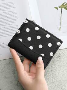 Dompet Lipat Dua Hitam & Putih Motif Polkadot, Dompet Koin Bordir, Dompet Kompak Premium Eksklusif, Dompet Pelajar Multifungsi Serbaguna - MultiWarna - View 3