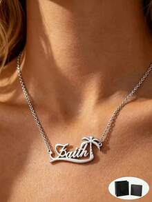 1pc Personalized Stainless Steel Name Necklace, Personalized Custom Coconut Tree Name Necklace, Customized Jewelry Gift, Christmas Gift - Multicolor - View 10