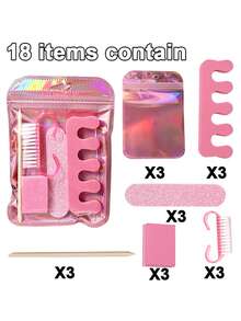 Bộ 6 món dụng cụ làm móng, bộ làm nail nghệ thuật di động gồm dũa móng, miếng đệm mút, kẹp tách ngón chân, bàn chải làm sạch móng, que đẩy da gỗ, dụng cụ chăm sóc móng chuyên nghiệp cho làm nail DIY, dùng tại nhà và du lịch - Hồng - Xem 10