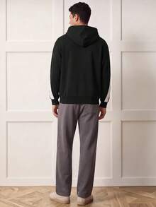 Voidago Set Hoodie dan Celana Jogging Kasual Musim Semi Pria dengan Motif Patchwork - Hitam - View 2