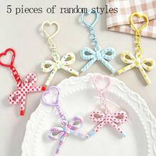 10/5/1pc Colorful Plaid Polka Dot Bow Keychain, Heart Buckle Cute Bag Pendant, Macaron Color Bow Hanging Decoration Accessory - Multicolor - View 11