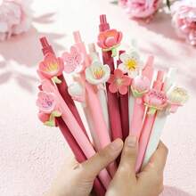 Floral Party Ballpoint Pen - Cute Pink High-Quality Vibrant Floral Series Retractable Pen, Party Gift, Back To School Essential, Drawing Pen, Learning Tool, Fashion Stationery, Souvenir Multi-Piece Set Party Gift - A - View 7