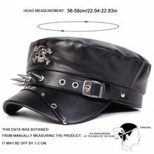 1pc Women's Metal Buckle Leather Cap - Black - View 2