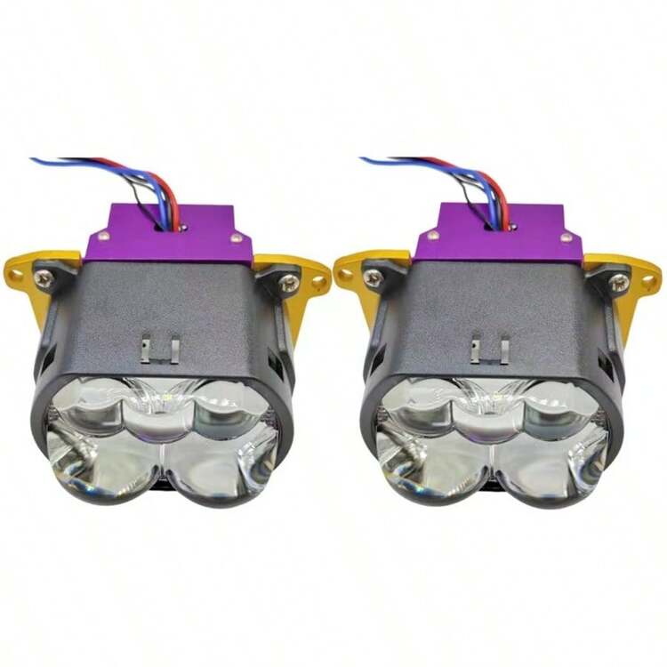 扁平 Bi-LED 激光投影燈透鏡，單/雙/三激光可選，通用汽車大燈 Bi-Xenon 改裝模組，銳利切線，含支架與風扇，2件/包 - 方形鏡片 - 查看 10