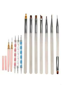 Nail Art Brush Set, Transparent Coffee Acrylic Handle Nail Painting Pens, Multi‑Function Nail Brushes For Liner, Gradient, Flower, French Tip DIY Manicure Decoration - Multicolor - View 13