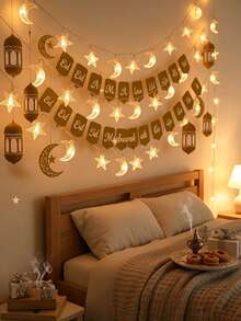 Star Moon Shaped LED Warm Light String, Battery Powered, Multi Specifications, For Christmas Ramadan Bedroom Dining Party Home Decor - Star and Moon Light String - View 11