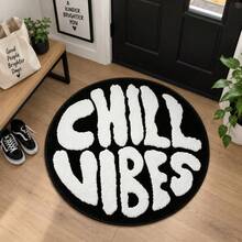 1pc Letter Print Carpet, "Chill Vibes" Faux Cashmere Rug, Soft Comfortable Absorbent Bathroom Mat, Bathroom Accessories New Arrival, Living Room Large Carpet, Room Decor, Autumn Decoration, Bedroom Decor, Suitable For Bathroom, Kitchen, Entryway, Hallway, Bedside, Living Room, Bedroom. Holiday Decoration, Non-Slip Backing Carpet Machine Washable - A - View 5