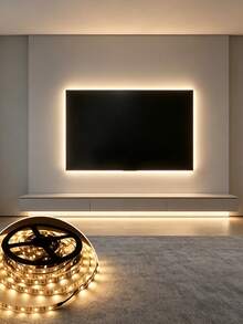 1pc White USB LED Strip Light, 60 LEDs/M, Non-Waterproof, Flexible LED Strip, Suitable For TV, Computer, Kitchen Backlight Lighting. Solid Color Non-Dimmable Warm White LED Strip, USB Flexible Lighting Strip, Can Be Used For Room, Bedroom, Kitchen, Cabinet, Living Room Decoration, Length Options 1m/2m/3 Meters/4m/5m/10m, Suitable For Stairs, Holiday And Daily Decoration Lighting Strip. - White - View 2