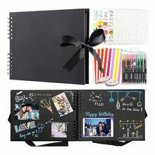 Álbum Fotos De Recortes Familiar 80 Páginas Para Manualidades Hecho Mano Uno Diy Accesorios Completos Materiales de Alta Calidad Adecuado para viajes, bodas, Navidad y otros recuerdos 28.5x21cm Rosa - Negro - Ver 1
