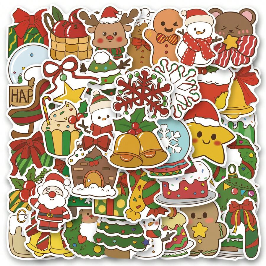 50PCS Christmas Theme Stickers, Multicolor Pattern Stickers, Vintage Decorative Decals Bottles, Decorative Paper, Scrapbooking, Diary, Laptop, Bumper, Skateboard, Water Bottle, Computer, Phone Greeting Cards, Photo Albums, Furniture, Stickers - Christmas - View 1