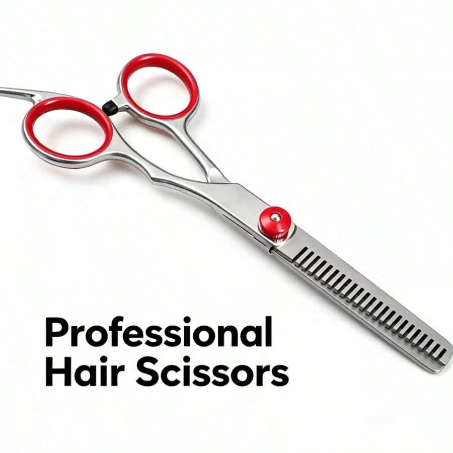 Professional Hair Cutting Scissors, Stainless Steel Hair Shears With Thinning Scissors, Ergonomic Red Handle Design, Precise Hair Styling Tool, Suitable For Salon Styling And Home Haircutting - Red - View 1