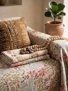 1pc Jacquard Pink Lily Pattern Tassel Sofa Cover, French Country Vintage Style Rectangular Design, No Installation Required, Dust-Proof, Anti-Slip, Anti-Scratch, Effectively Protects Sofa, Dirt-Resistant, Wear-Resistant, Sofa Dust-Proof Protector, Suitable For Multiple Sofa Models, Suitable For All Seasons - Multicolor - View 7