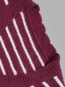 Aflion Women's Summer Autumn Striped Knit Vest, V-Neck Front Button Sleeveless Cropped Sweater Vest - Burgundy - View 6