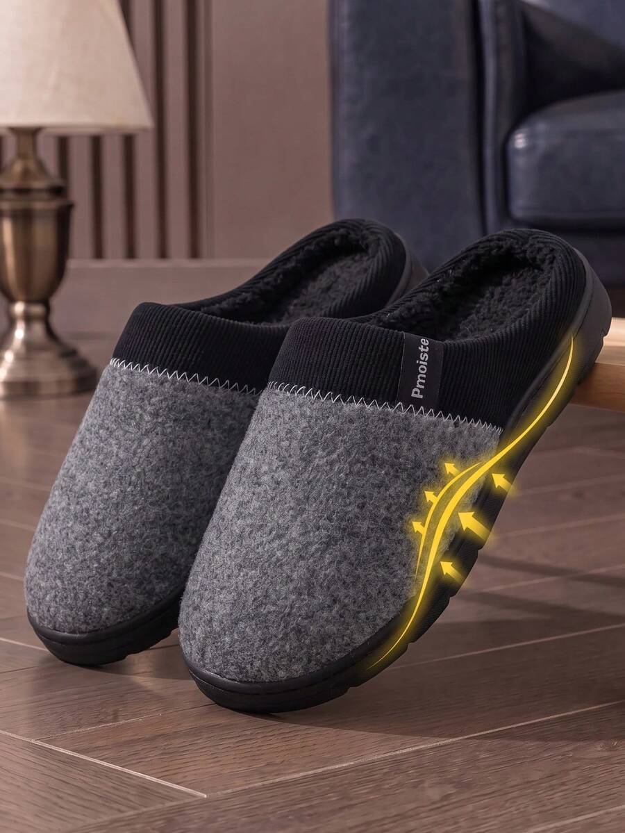 Winter Men's Arch Support Slippers TPR Anti-Slip Sole Warm Plus Size Home Slippers Unisex Fashion 2026 Style - Dark Grey - View 1