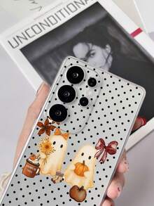 1pc Transparent TPU Anti-Drop Painted Polka Dot Ghost & Bow Pattern Phone Case Compatible With Samsung Galaxy S23 Ultra/A14/A24 Android Phones Note 12 Pro/Pixel 8/8 Pro/9 Pro XL Android Phones - Multicolor - View 2
