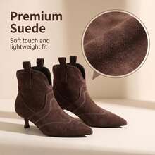 Dark Brown Suede Pointed Toe Kitten Heel Ankle Boots - Brown - View 3