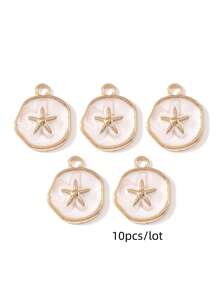 10pcs Random Assortment Ocean Series Gold Oil Drop Alloy Pendants Starfish Shell Gentle Cute DIY Handmade Necklace Bracelet Jewelry Women Gift - Multicolor - View 16