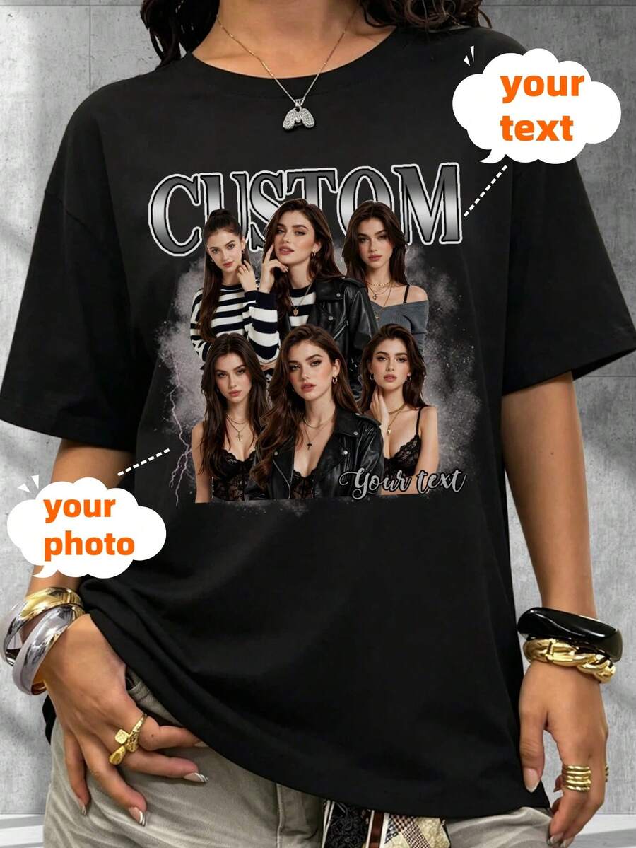 Custom 90s Vintage Rap T-Shirt, Personalized Gift, Customized Photo And Text For Birthday Party And Other Occasions, Vintage Non-Authentic Style - Black - View 1