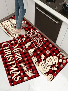 1/2pcs Christmas Kitchen Decor Rugs, Winter Kitchen Mats And Pads, Non-Slip Washable Absorbent Kitchen Accessories Decorative Floor Mat, Christmas Holiday Gift! - Multicolor - View 6