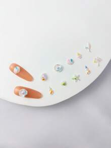 25pcs Random Style Colorful Aurora Starfish Shell Nail Art Charms, 3D Colorful Aurora Ocean Fish Tail Conch Resin Nail Rhinestones, Phone Case Earring Hair Clip Decoration Small Accessories - Multicolor - View 6