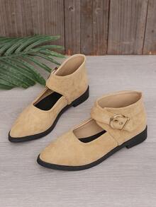 Women's Fashion Pointed Toe Plus Size Beige Suede Hollow Buckle Ankle Boots & Ankle Boots, Spring Autumn - Beige - View 4