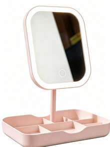 LED Lighted Makeup Mirror With Storage Tray, Touch Control Vanity Mirror, 3 Color Lighting, USB Rechargeable Cosmetic Mirror For Dressing Table - Multicolor - View 7