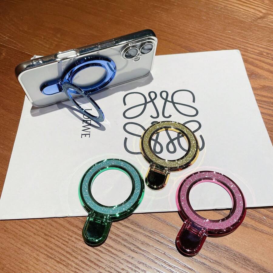 huaxunyuan Glitter Ring Holder For Phone, 360° Rotation Magnetic Finger Ring Stand, Sparkly Metal Kickstand Grip Compatible With Iphone , Desktop & Car Mount Accessory - Multicolor - View 1