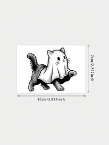 1pc Temporary Tattoo Sticker, Ghost Cat Black & White Stippling Pattern, Realistic Fake Tattoo Design, For Daily Wear, Bachelorette Party Favors, Music Festival, Game, Graduation Gift, Lasts 3‑5 Days - Black - View 6