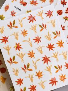 12Pcs Mixed Autumn Holographic Maple Leaf Nail Stickers, Fall Leaves, Cute Fox Pattern Self-Adhesive Nail Decals, Thanksgiving Season Nail Art Decorations For DIY DIY Manicure And Nail Salon - Multicolor - View 8