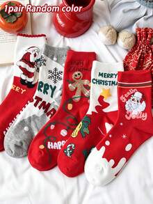 1/3/5 Pairs Christmas Crew Socks, Funny Xmas Socks With Santa Tree Snowman Designs, Soft Warm Mid Tube Socks For Men And Women, Winter Holiday Gift - Multicolor - View 13