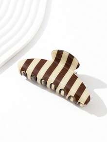 1pc Pink & White Striped Glossy Hair Claw Clip For Half-Up Bun, Versatile Hair Accessory For Daily/Date/Commute - Multicolor - View 10