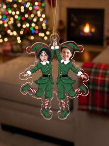 1pc Personalized Photo Elf Couple Christmas Ornament,Custom Xmas Tree Hanging Pendant,Cartoon Elf Costume Customized Portrait Holiday Keepsake Decor Gift For Lovers Family - Multicolor - View 7