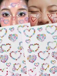 Approx. 700pcs Rainbow 3D Glitter Gem Stickers, 5 Sheets Shiny Heart & Star Shaped Self-Adhesive Rhinestone Diamond Design Stickers, Suitable For Makeup And Clothing, Multi-Color Diamond Face Gems, Perfect For Valentine's Day, Holidays, Parties And Events - Multicolor - View 7