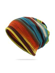 1PC Four Seasons Color Block Striped Knit Hat Unisex Multi-Functional Scarf Beanie Slouchy Hat Suitable For Daily Outdoor Wear - Multicolor - View 5