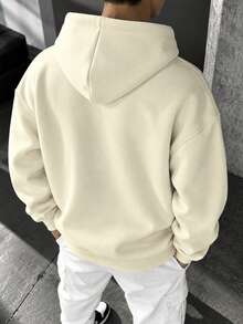 大尺碼男士加大號連帽衛衣，休閒秋季服飾，男士加大號套頭連帽衫 - 卡其色 - 查看 2