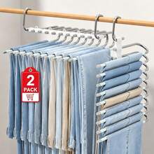 2PK Ganchos para Pantalones Ahorra Espacio 9 en 1. Acero Inoxidable, Ropa Organizador, Ganchos Ropa para Pantalones, Jeans, Bufandas - Verde - Ver 12