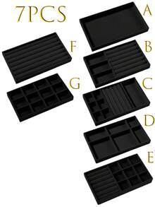 1-8pcs Velvet Jewelry Tray Set, Large Capacity, Independent Compartments, Stackable Jewelry Display Stand, Earrings, Necklaces, Bracelets, Rings, Hair Clips - Multicolor - View 14