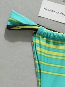 HOTTIE HABIT Women's Striped, Halter Triangle, 3 Pieces Bikini Set With Beach Skirt, Summer Beach Vacation - Multicolor - View 6