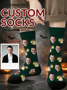 1 Pair Customized Men's Long Socks With Face Photo, Birthday, Valentine's Day Gift, Halloween Prank Gadget, Colorful Cartoon Print, Combines Personality And Fun, Suitable For Daily Wear, Home, Commute - Multicolor - View 9
