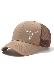 1PC Bull Head Graphic Print Baseball Cap, Unisex Fashion Versatile Trucker Hat, Baseball Cap Suitable For Daily Wear And Outings - Multicolor - View 3