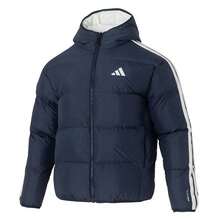 Adidas 3-Stripes Reversible Solid Color Long Sleeve Warm Duck Down Hooded Jacket Men's Navy/White - Navy Blue/White - View 6